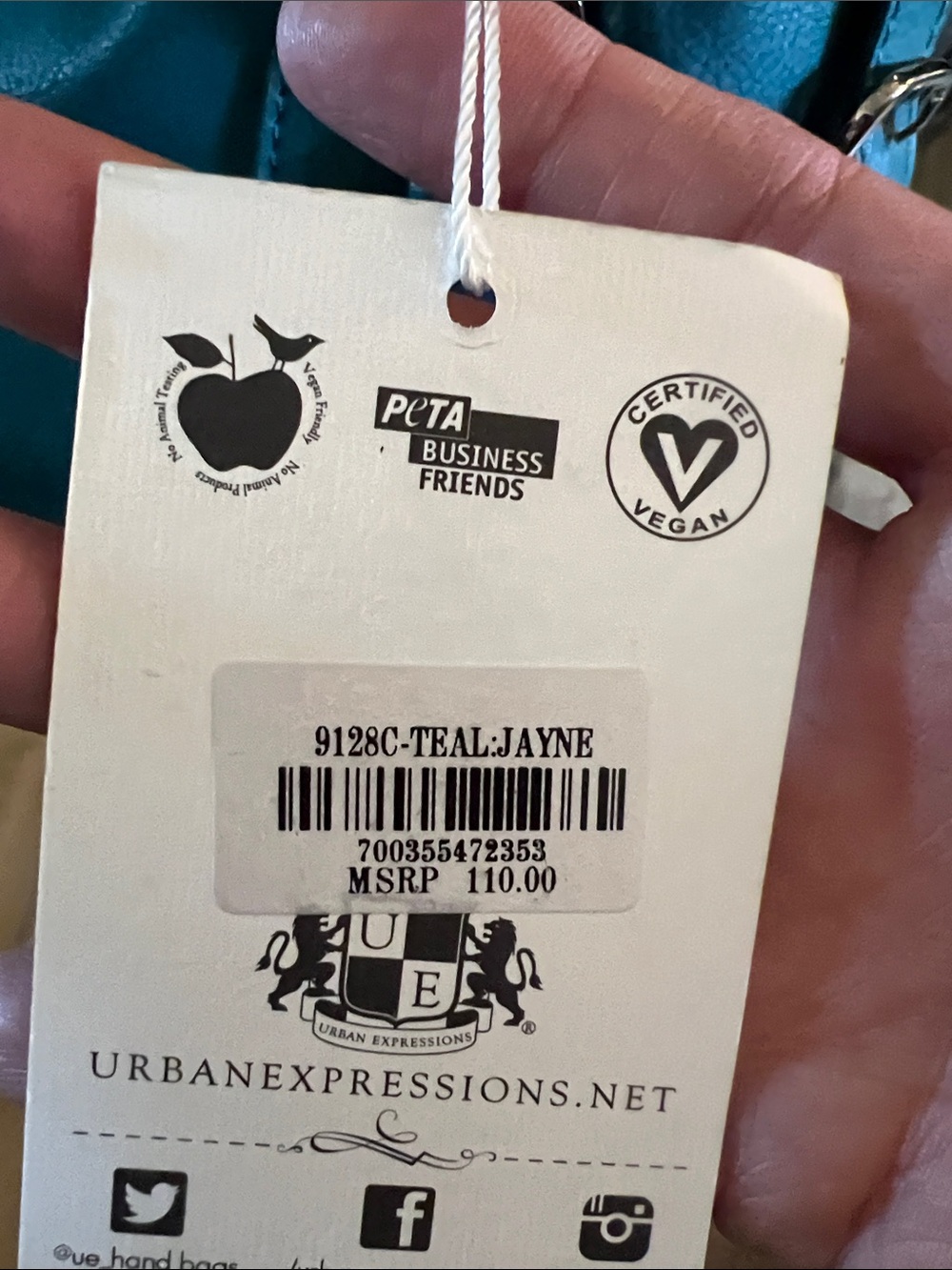 NWT. Urban Expressions, Teal Shoulder Bag &/or crossbody, Luxury Vegan Leather - Picture 7 of 13